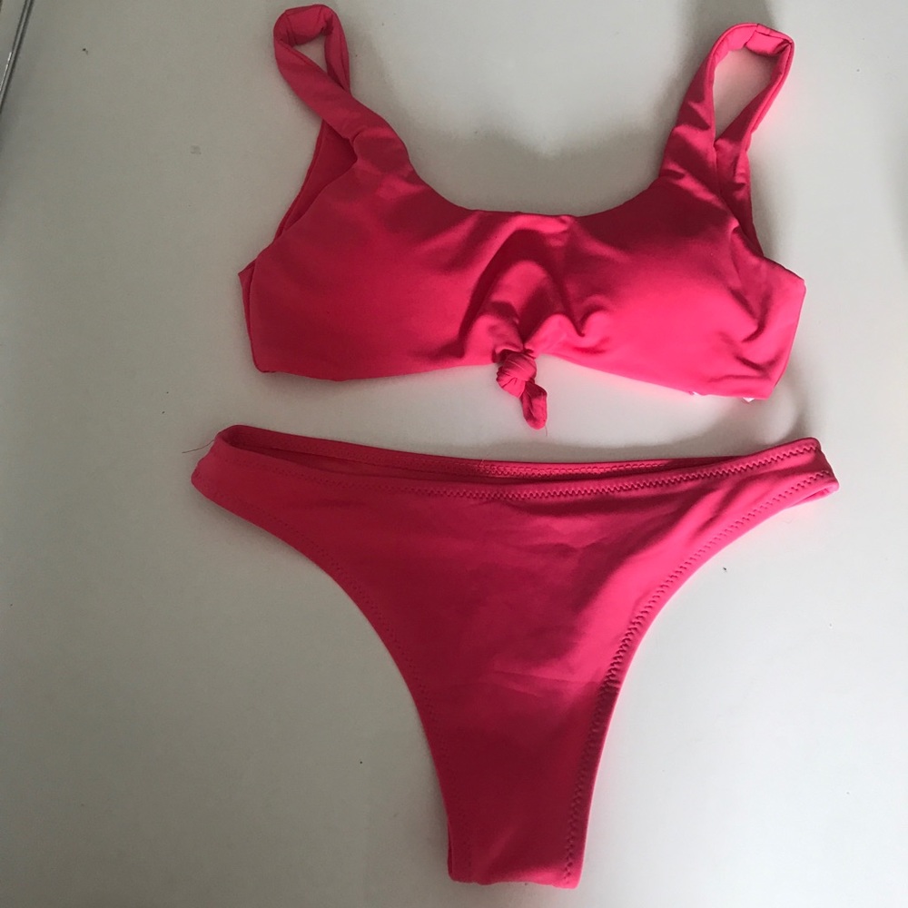 Front tie hot pink bikini